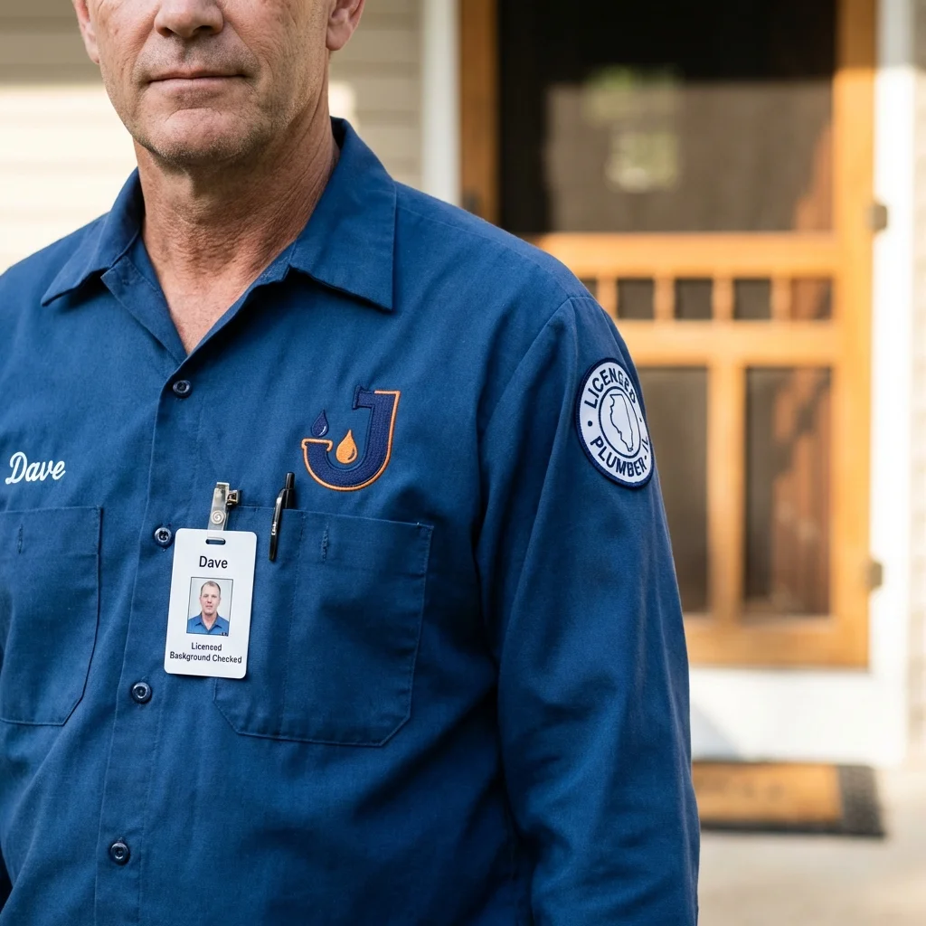 Licensed plumber showing ID badge in Bondurant, IA