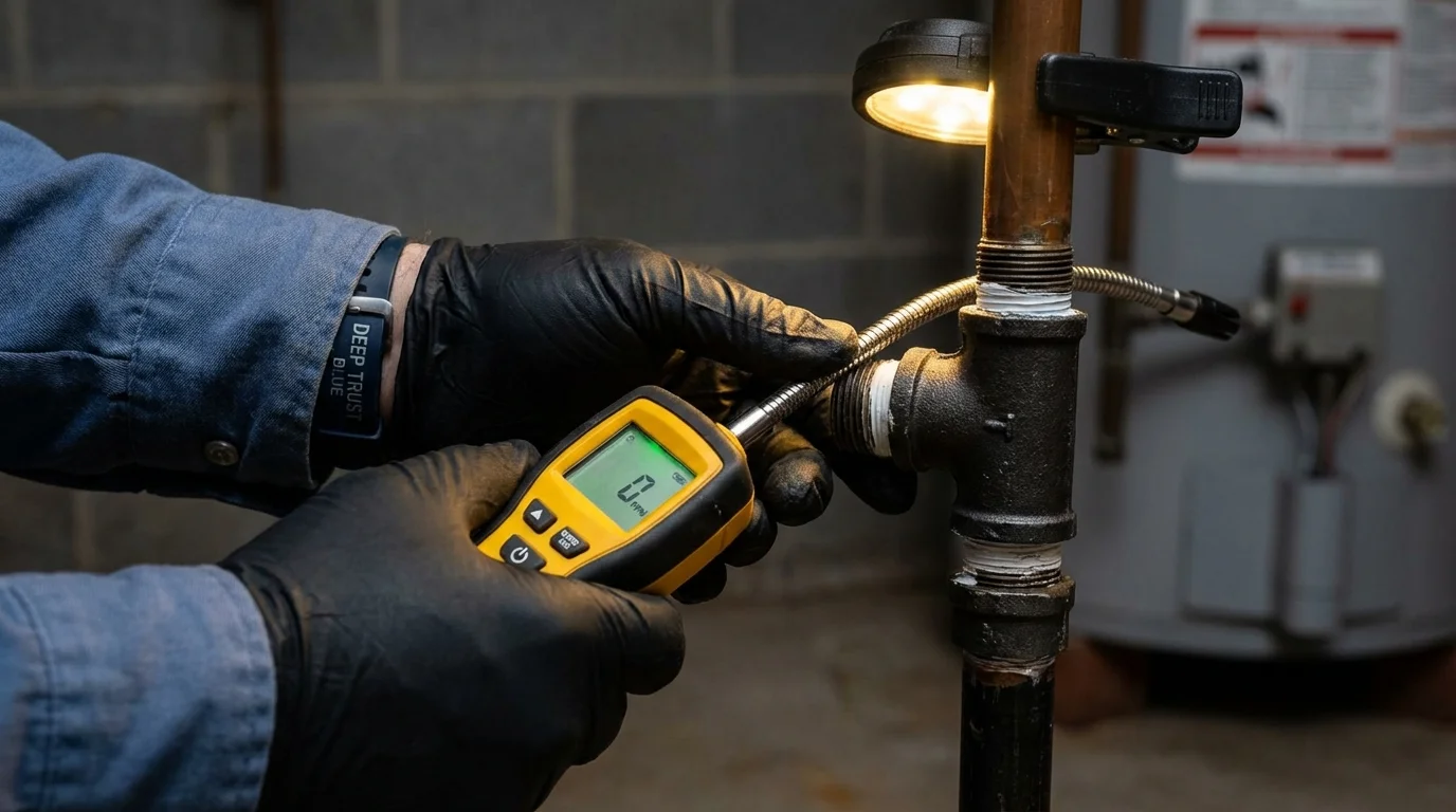 Gas leak detection with electronic sniffer by Johns Plumbing LLC in Bondurant