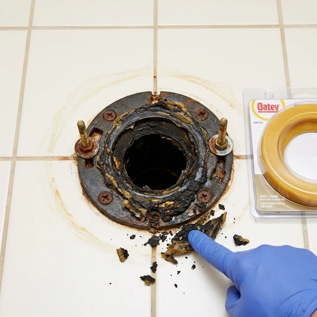 Failed wax ring showing water seepage at the base of a toilet in a Bondurant, IA home