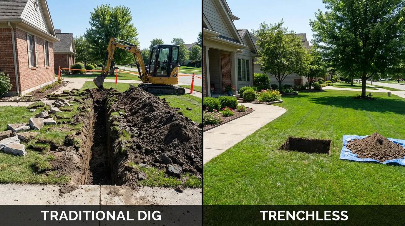Trenchless sewer repair with minimal yard damage versus traditional excavation in Bondurant, IA